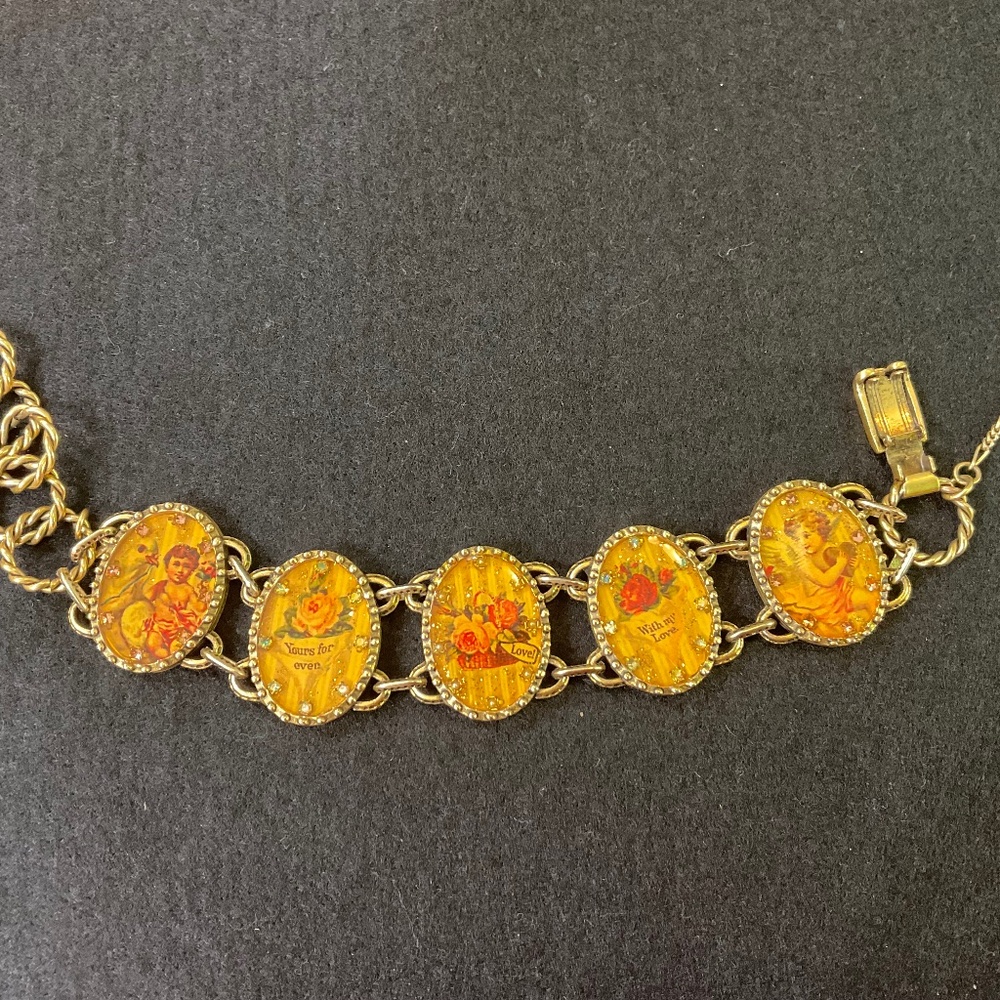 Vintage Maximal Art LOVE Theme Gold Tone 9" Bracelet